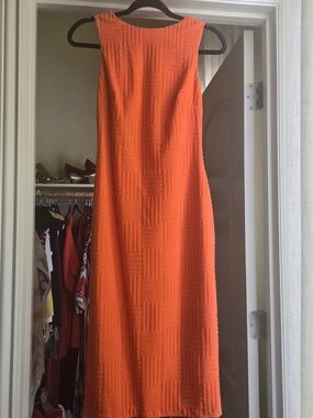 Sleeveless Textured Orange Midi Dress